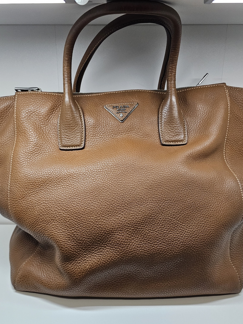 Prada Brown Pebbled Leather Tote Bag